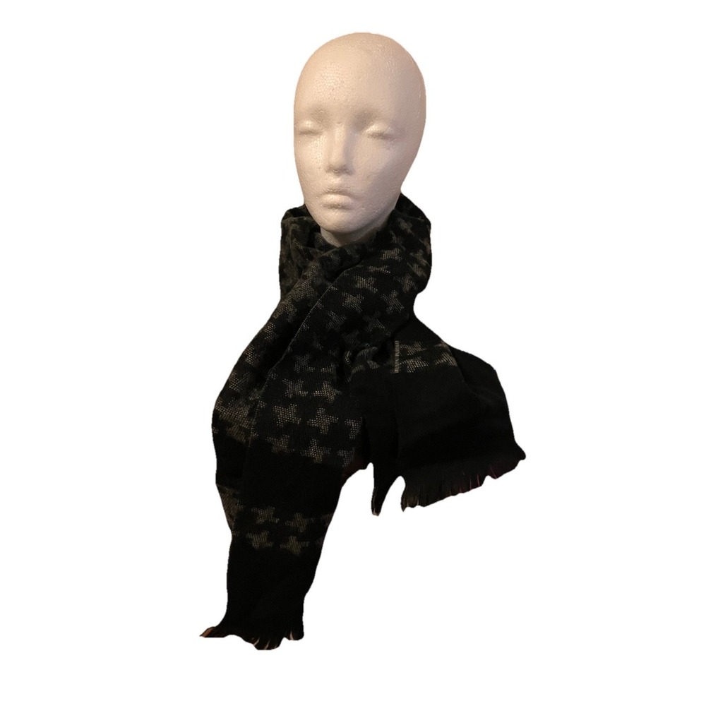 100% CASHMERE SCARF Made in England Soft Wool Wrap Plaid Black / Gray /